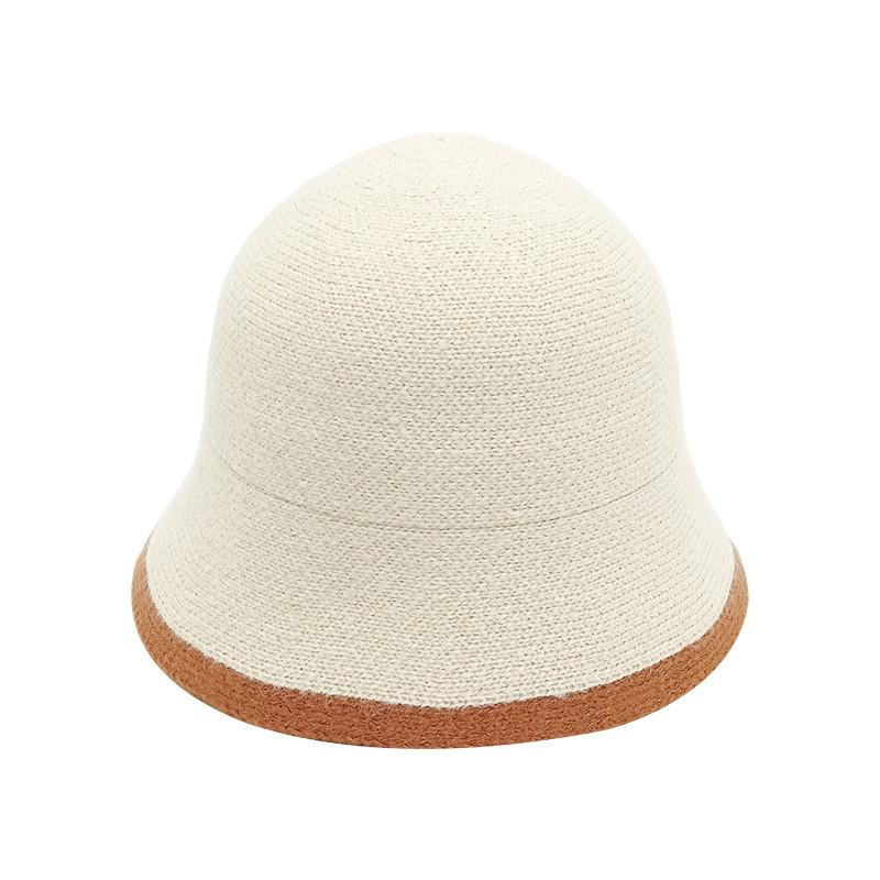 

Knitted Womens Lamb Wool Bucket Hat Colorblocked Warm Coldresistant Autumn Beige