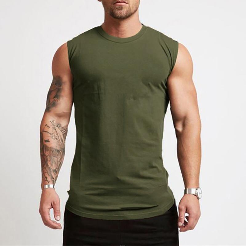 Muscleguys Running Vests Summer Mens Sports Fitness Shirt Cotton Round Neck Sleeveless T-Shirt Jogger Gym Bodybuilding Training Tank Tops
