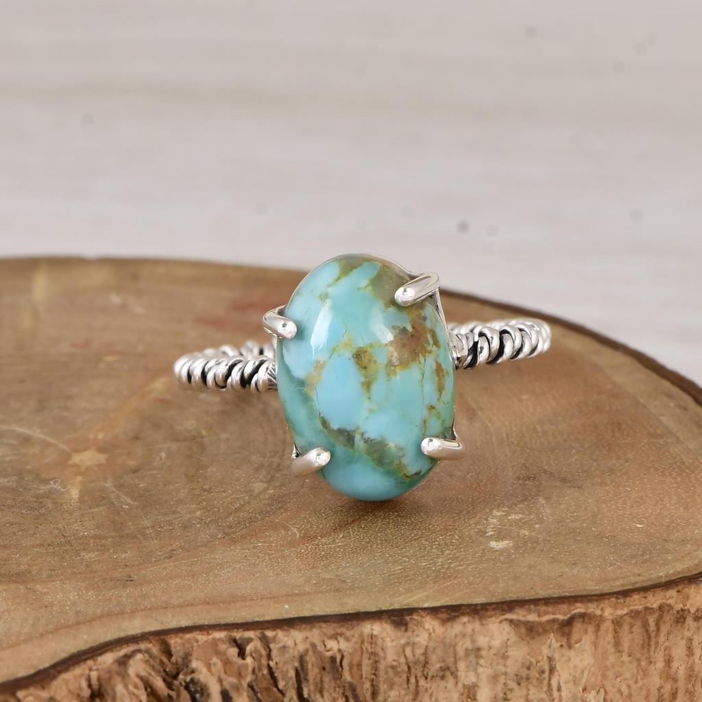 Kingman Turquoise Oval Ring, Handmade Sterling Silver Ring, December Birthstone Jewelry, Boho Statement Ring, Gift For Mom