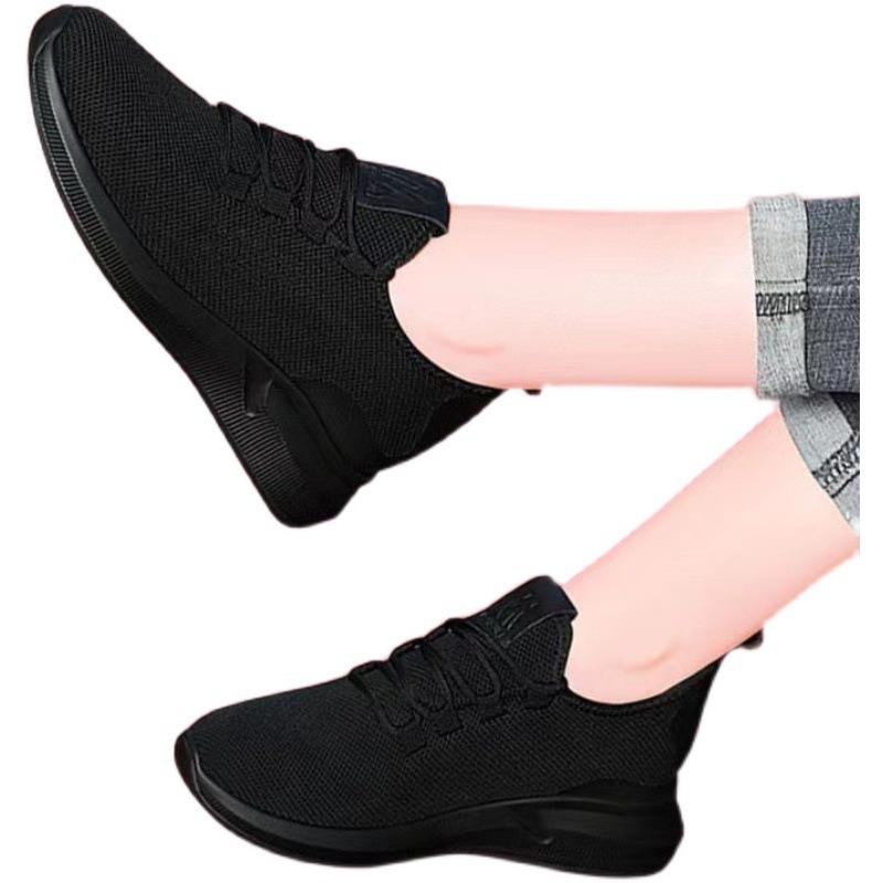 New summer versatile flying knitting casual women's shoes sports small black shoes work shoes hotel kitchen shoes