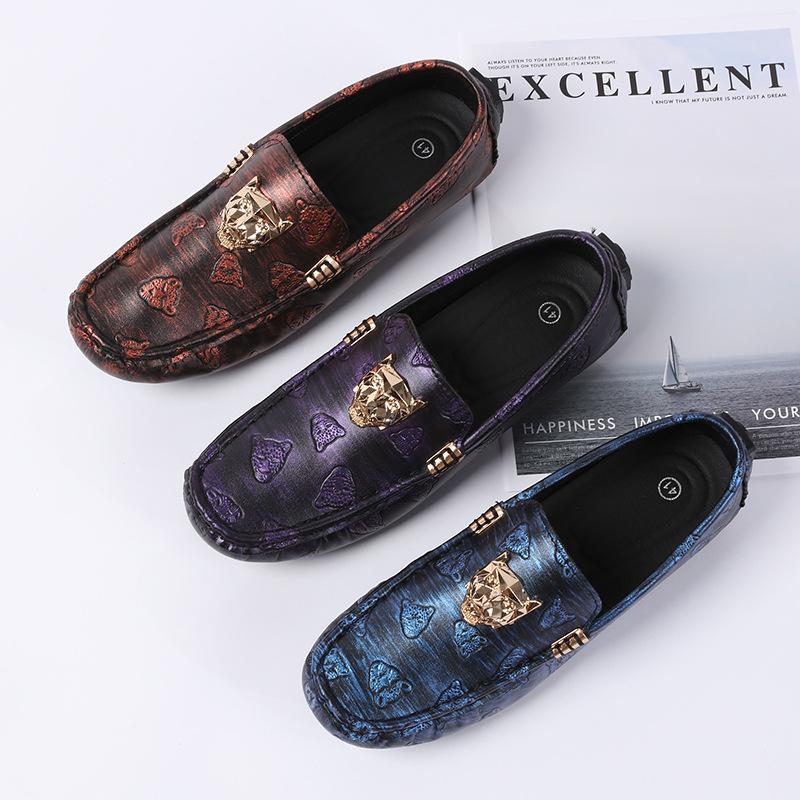 Cross-border Large Size  Men's Driving Shoes Slip-On Loafers with Soft Sole, Handmade Fashion Casual Leather Shoes for Men
