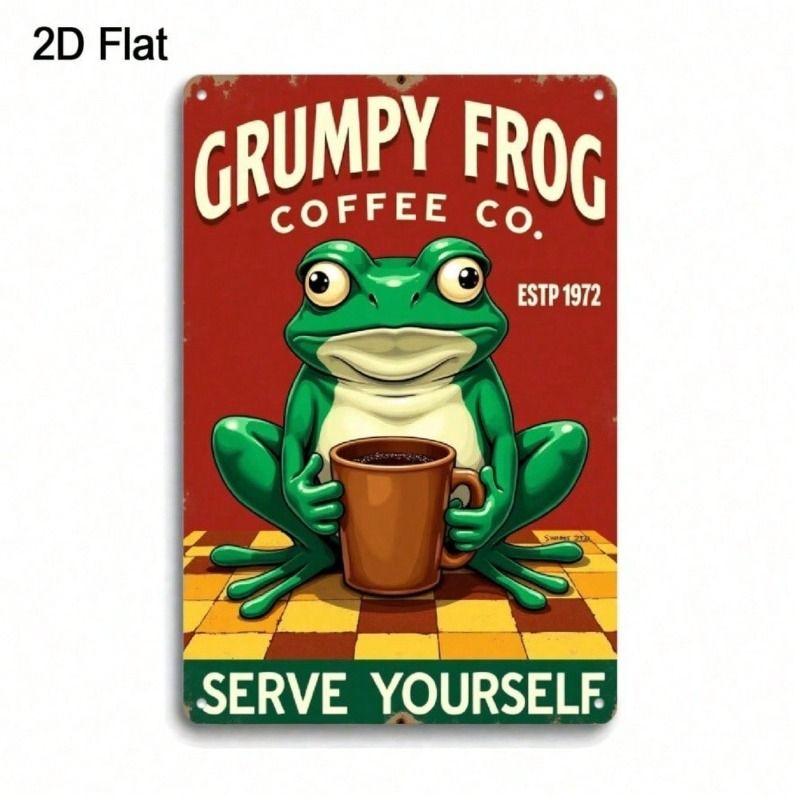 

Vintage Grumpy Frog Coffee Metal Poster 8x12 Inch Retro Tin Sign Wall Decor for Kitchen