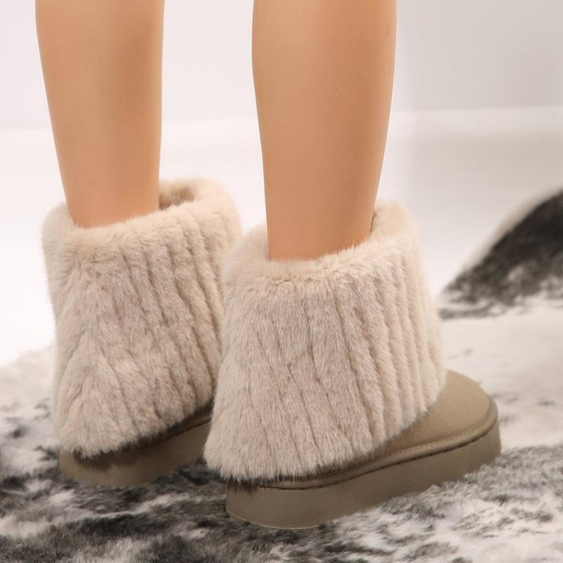 New Autumn Winter Fashionable European American Style Women's Plus Size Fleece Lined Thickened Mid Calf Snow Boots