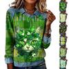 Women's Fashion Flared Long Sleeve Denim Patchwork Sweatshirt  Print Casual Pullover Top