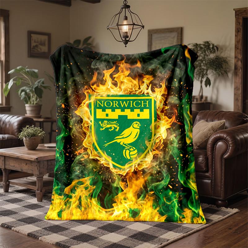 Coperta in Flanella con Stampa del Norwich City Football Morbida Calda Coperta da Divano Letto per Casa Ufficio Camera da Letto