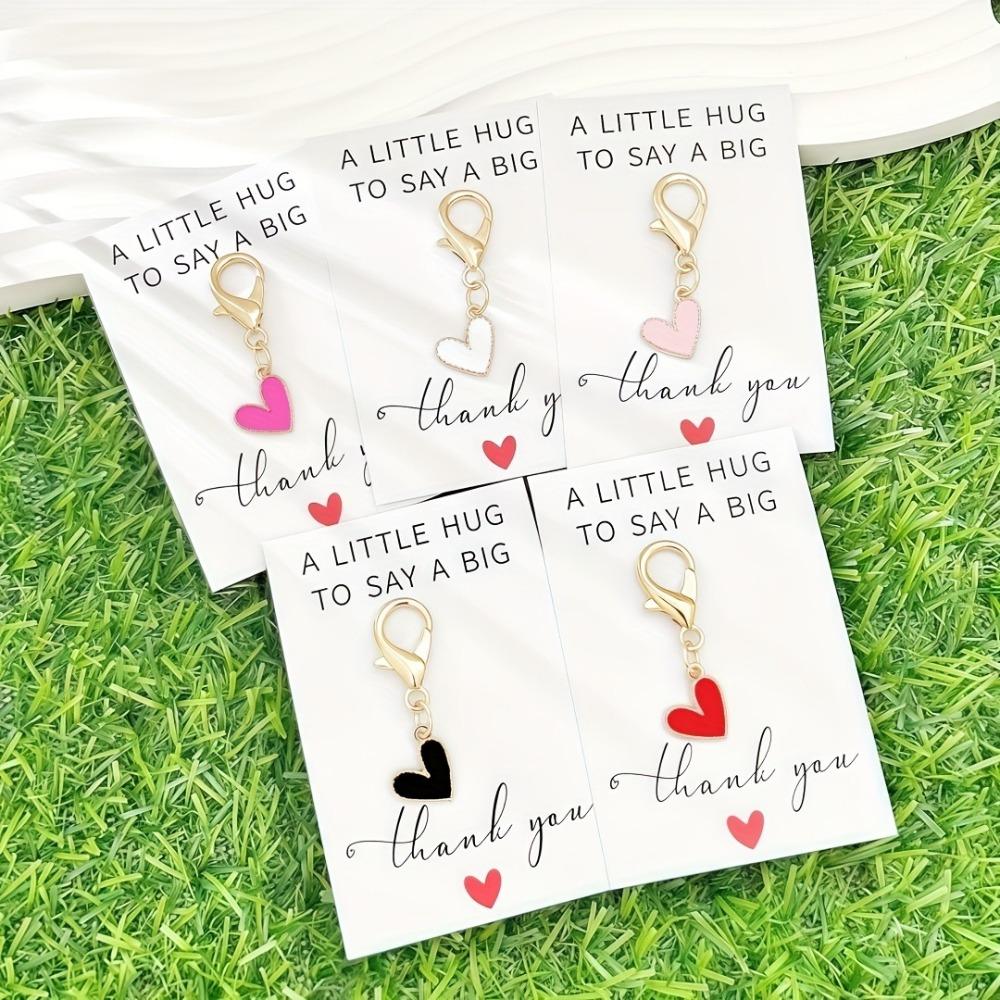20pcs Keychains and 20pcs Cards Heart Keychain Golden Alloy & Zinc Lobster Clasp Key Ring with Thank You Card Elegant Heart Pendant Key Tag