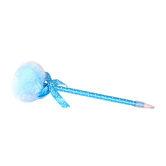 Cute Plush Faux Fur Pom Pom Bowknot Polka Dot Ballpoint Pen Student Stationery