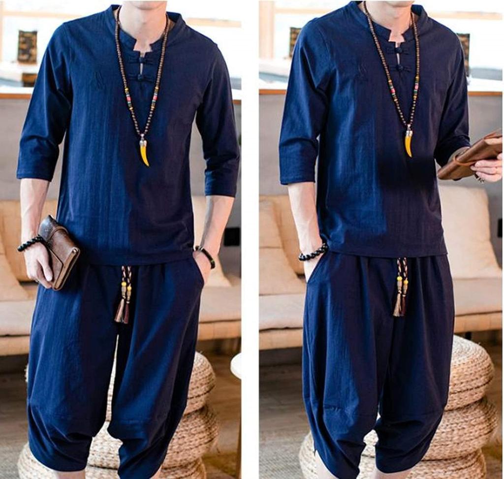 CosMisty Herren Kurzarm Jinbei Samue Yukata (Arbeitskleidung) Hergestellt aus Leinen, Shijira-Webart, Perfekt für Sommerfeste, Feuerwerke, Plus Si