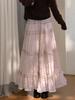 Textured Pink A-Line Cake Skirt: Women's High-Waist, Versatile Drape with Large Hem for Autumn/Winter