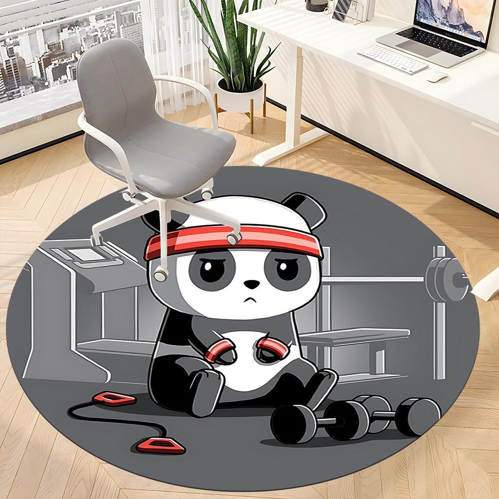 1 Stück Panda Fitness Büro Runder Teppich, Indoor-Matte Geeignet für Büro, Unter Bürostühlen Schlafzimmer Wohnzimmer Heimdekoration, Zimmerdeko