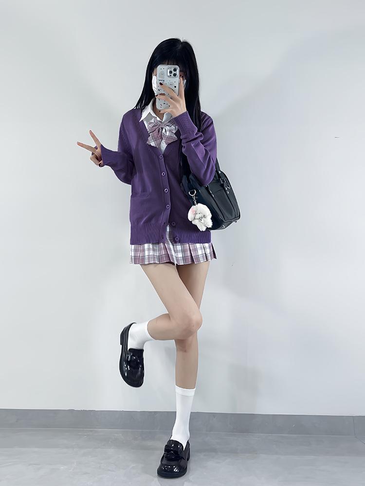Original JK Basic Solid Color Long Sleeve Cardigan Sweater - Japanese Uniform Style, Versatile Loose Fit Knitted Top.