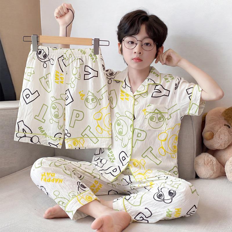 Boys' Thin Cotton Pajamas 3-Piece Set - Spring/Summer 2026