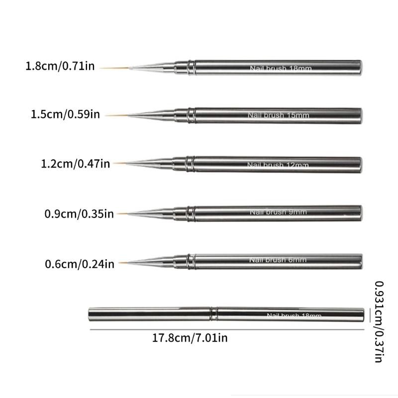 Professional Nail Art Liner Brush Kit Nail Art Bushes Set,Nail Design Brushes for Tiny Details,Long Lines 6/9/12/15/18mm