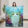 Decora Meowl Soft Warm Blanket  Airplane Travel Plush Throw Blanket Aesthetic Outdoor Flannel Bedspread Sofa Bed Cover