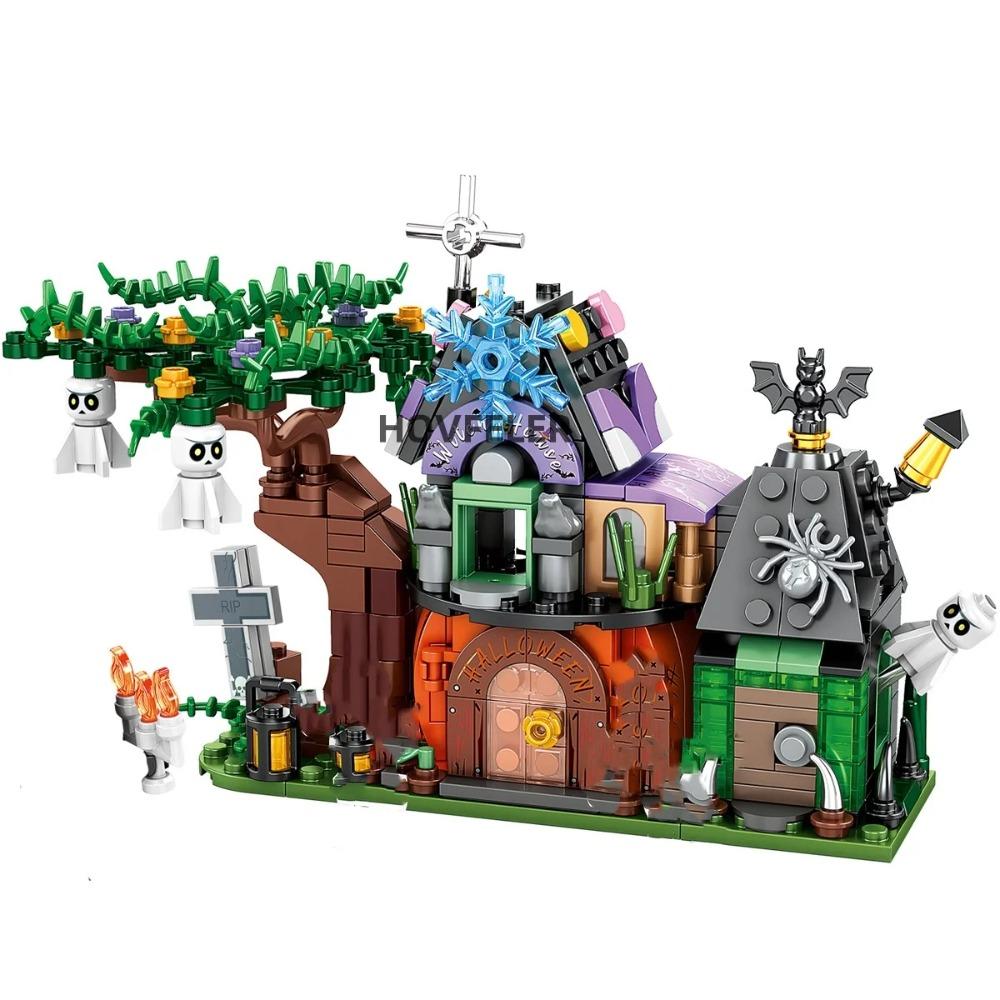 4-in-1 Halloween Kürbis Haus Bausteine Stadt Kind DIY Kürbis Kutsche Modell Set Steine Spielzeug für Kinder Geschenk