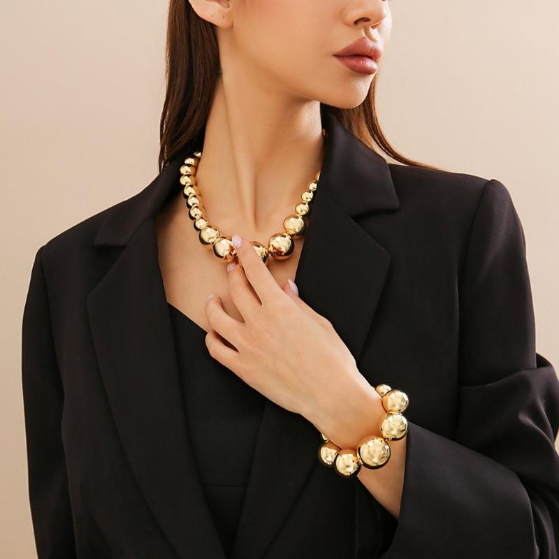 Módní řetízek s velkými korálky Nastavitelný choker Řetízek na klíční kost Doplněk Náhrdelník s korálky inspirovaný vintage