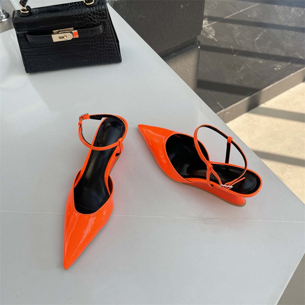 fashion Pointed Toe Women Sandals 2024 New Arrivals Fashion Dress Shoes Wedge Heeled Ankle Strap Black Red Orange White Fashion Sandals