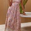 A New Summer Vacation Style French Floral Cinched-waist Slimming Color-block Halter Dress