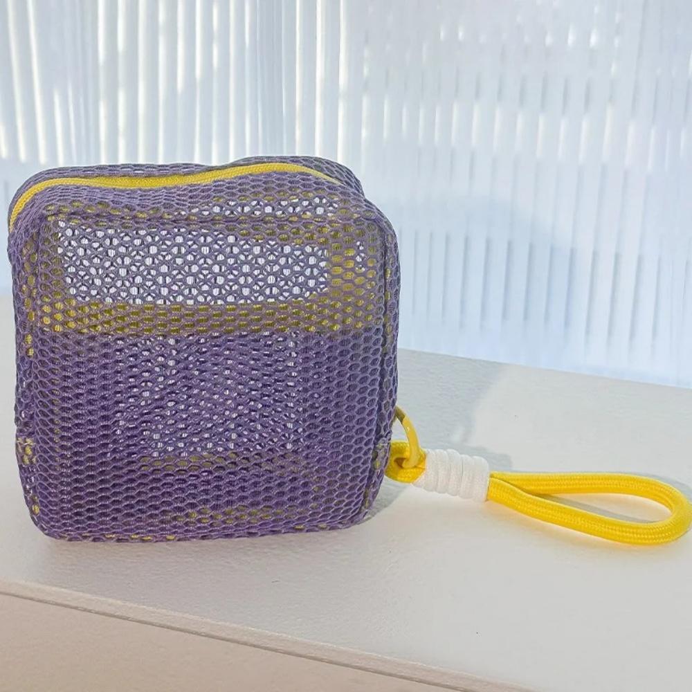 

1pc Colorful Tofu Bag Large Capacity Mesh Makeup Bag,Portable Mesh Storage Bag,Travel Essential Storage Bag,Headphones Storage фіолетовий