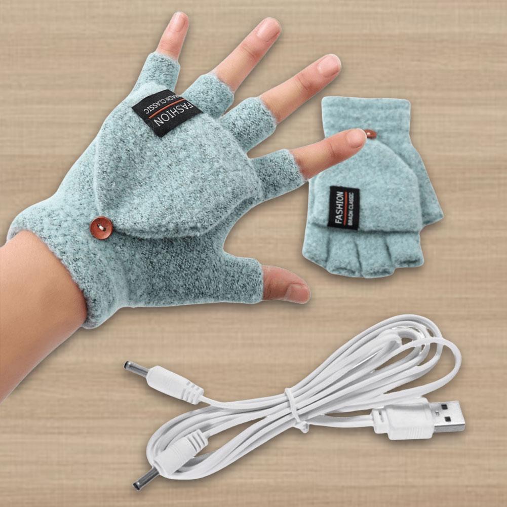 USB Electric Heated Gloves Adjustable Temperature Fingerless Hands Warmer Touchscreen Electric Thermal Gloves for Outdoor Hiking