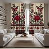 Set Of 2 Curtains Red Rose Butterfly Print Polyester Top Living Room Sheer Made Machine Washable Great Window Treatment