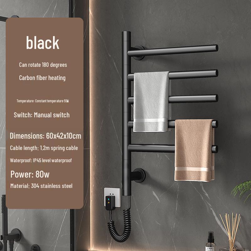Stainless Steel Smart Electric Towel Rack with Rotatable Heating and Sterilization for Hotel Bathrooms