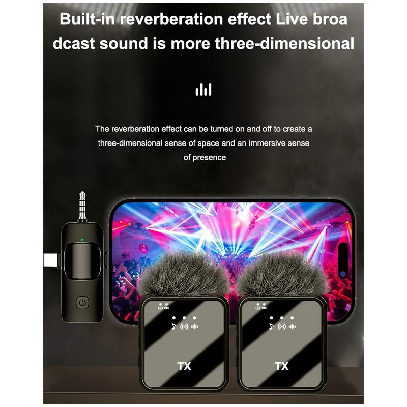 F11-2 F15 3-in-1 Wireless Lavalier Microphone Dual Mic Noise Cancellation Mini Clip-On for iPhone Android Live Streaming Vlog