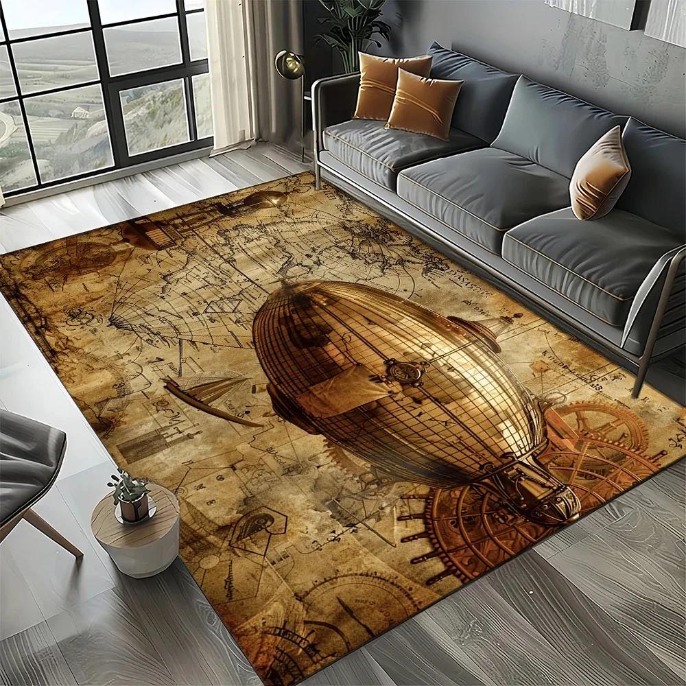 Retro Marine Nautical Chart Compass Carpet Rug for Home Living Room Bedroom Sofa Doormat Decor,Non-slip Floor Mat