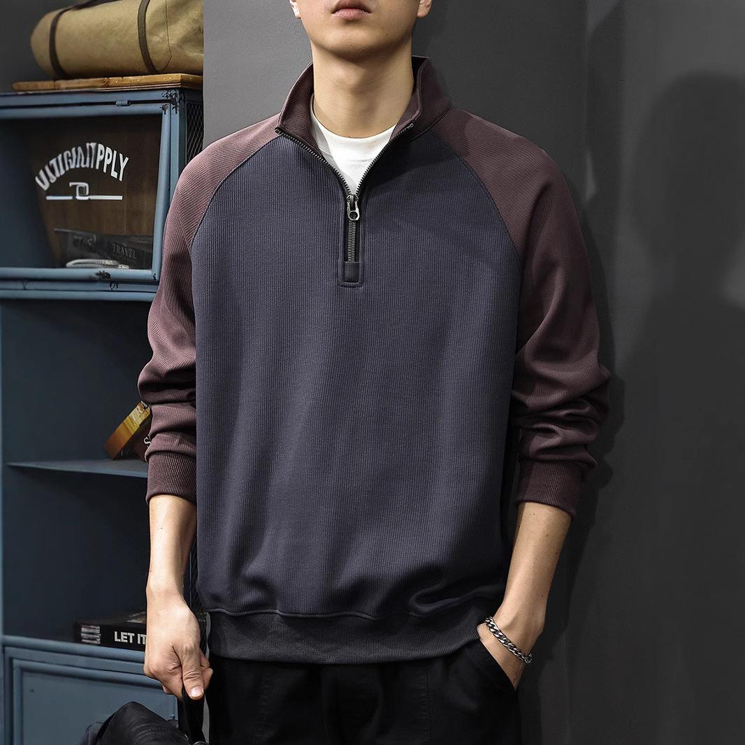 Осенний дизайн Sense Splicing контрастного цвета рубашка поло с длинными рукавами мужской — фото 4