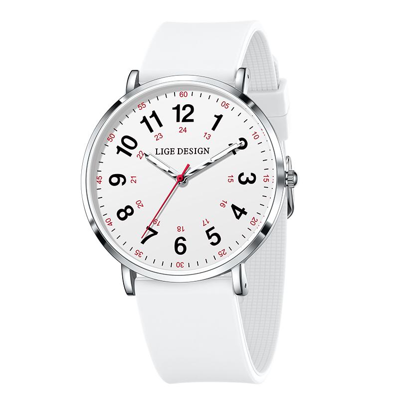 LIGE New Fashion Women's wristwatch Ultra-Thin Quartz Watches for Woman Waterproof Luminous Silicone Ladies Watches Pink Clock