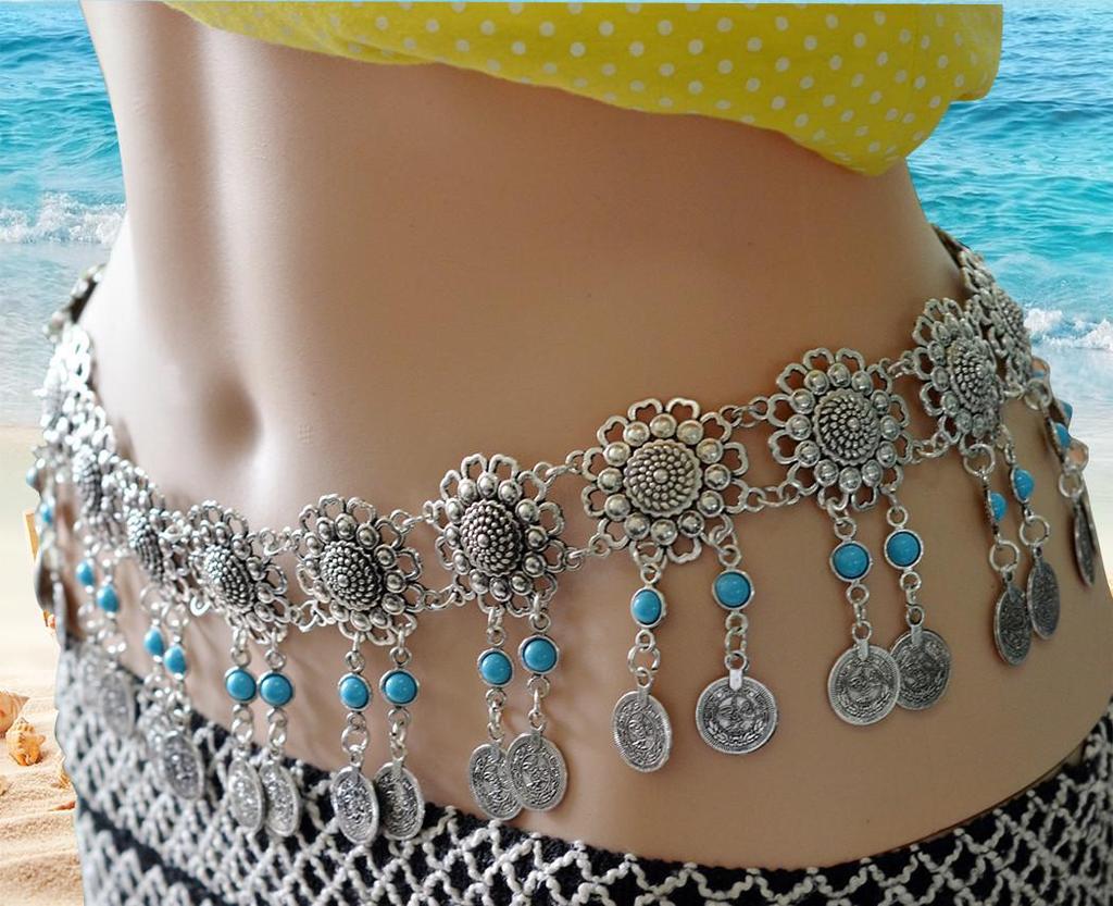 Bohemian Retro Flower Tassel Waist Chain for Belly Dance