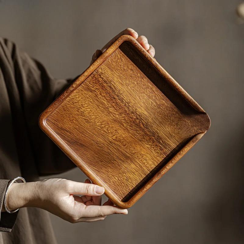 Chinese Walnut Square Food Tray Solid Wood Puer Tea Set Tray Home Breakfast Cake Flower Pot Bonsai Gardening Holder