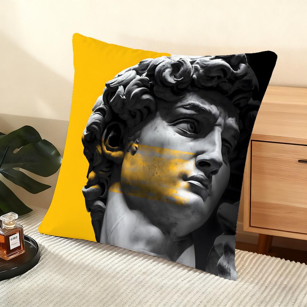 Cushion Cover Silky Short Plush Home Sofa Cushion Cover - Invisible Zipper Home Decoration David Sculpture