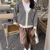 Autumn and winter new striped smiley face knitted cardigan sweater women's jacket fashionable versatile lazy V-neck long-sleeved top