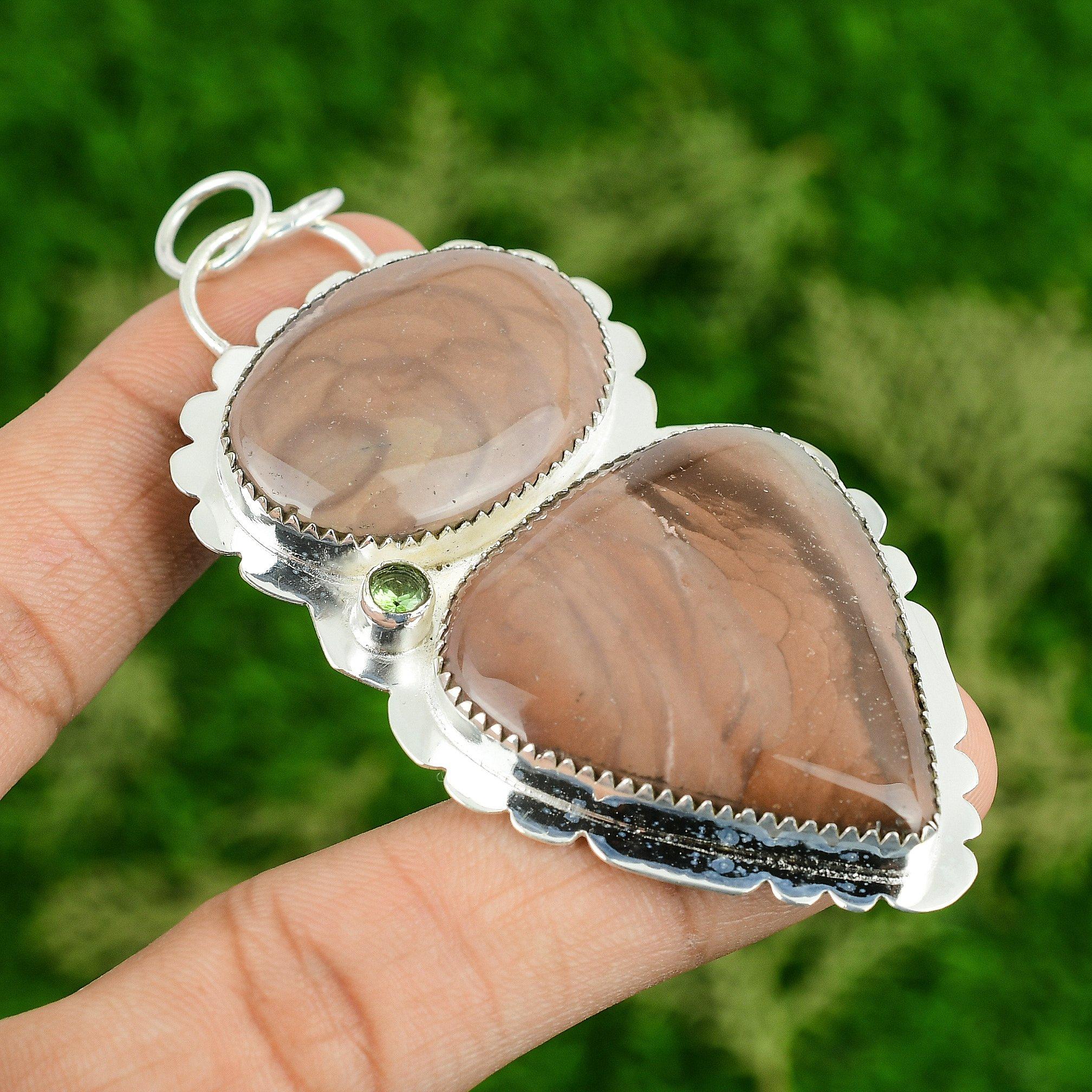 

Daughters Day Sale Sterling Silver Natural Imperial Jasper Peridot Wife Pendant