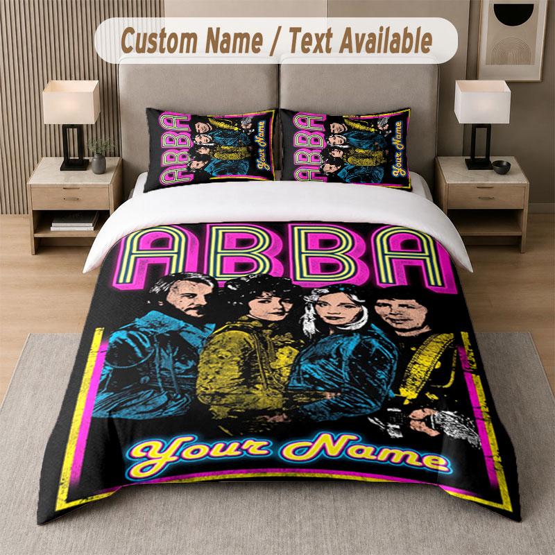 Custom Bedding Set ABBA Pattern, Print Name Text 1 Duvet Cover Plus 2 Pillowcases Home Textile