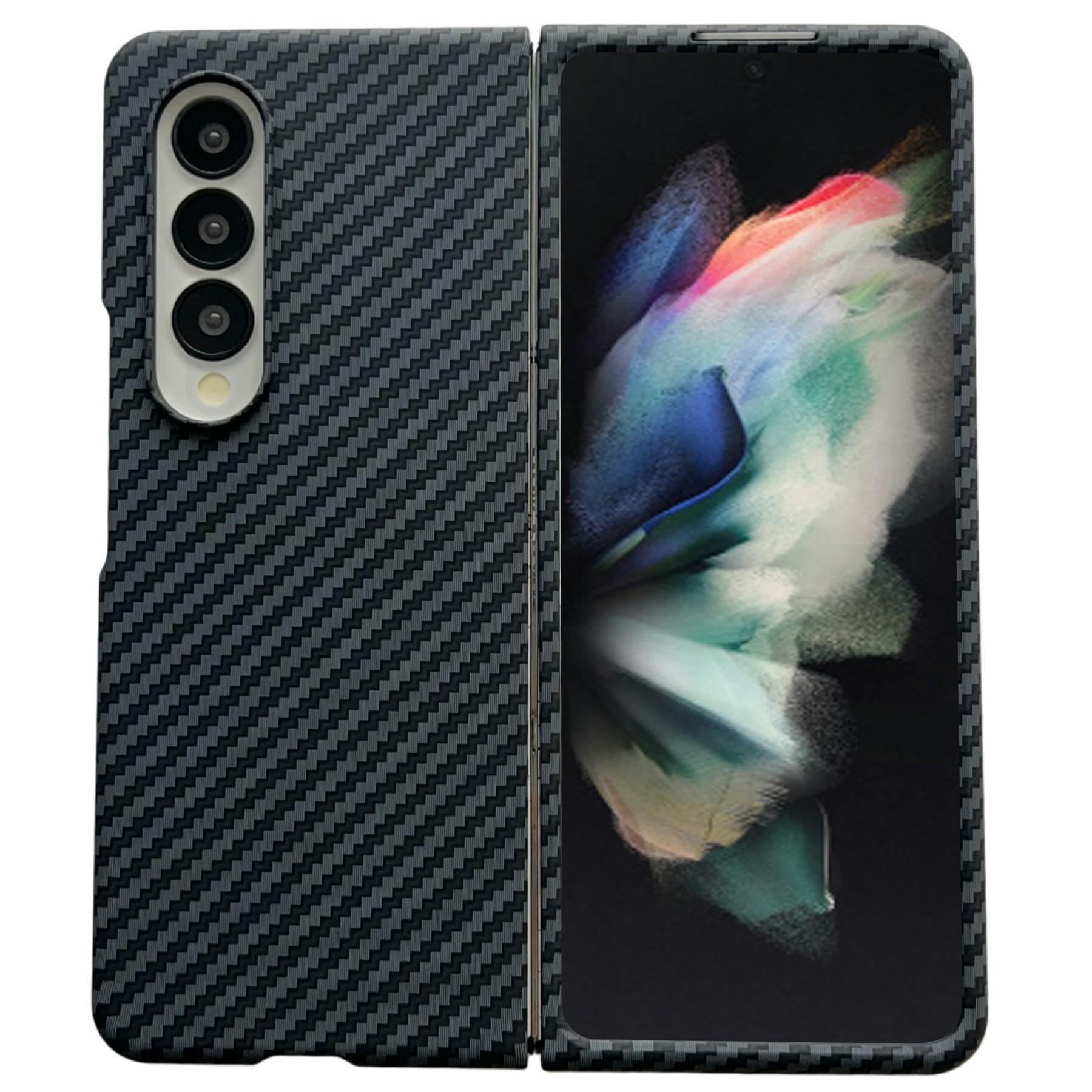 

For Samsung Galaxy Z Fold3 5G Magnetic Case Carbon Fiber Texture PC Phone Cover with Screen Protector B