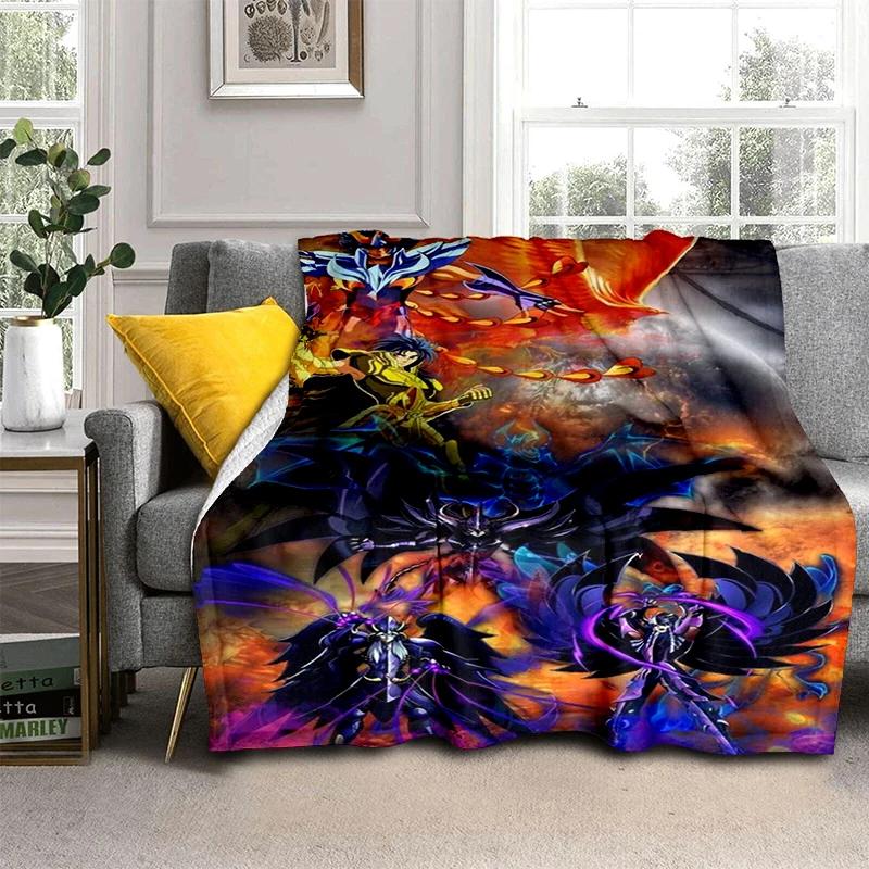 Anime Saint Seiya Glod Pattern Throws Blanket for Baby Hiking Picnic Bed Super Soft Cute Kawaii Flannel Blanket Birthday Gift