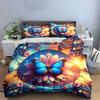 3Pcs Blue Butterfly and Lotus Bedding Set, Colorful Mandala Print Duvet Cover + 2 Pillowcases, Zen Nature Decor