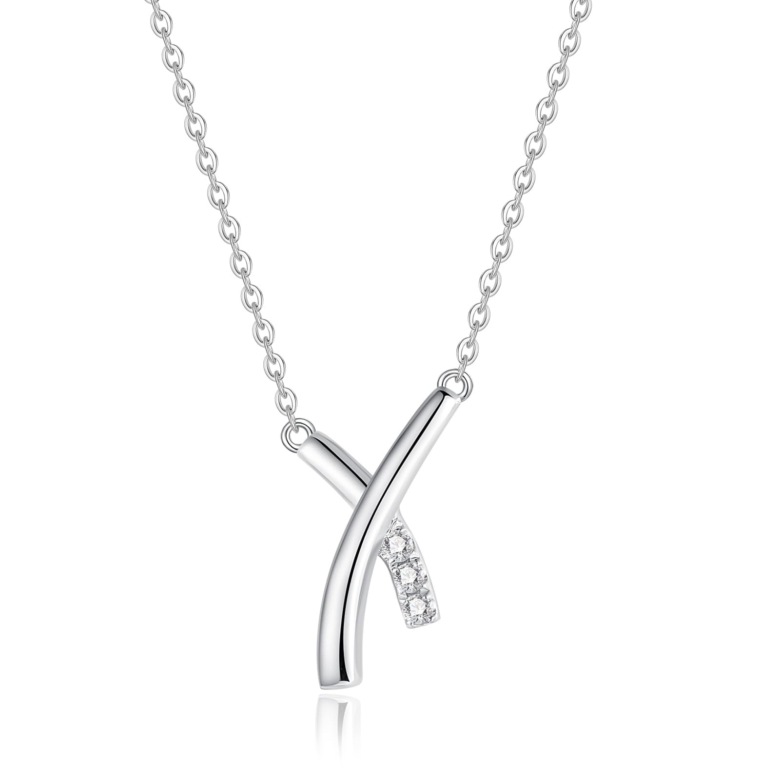 

Natural Diamond Platinum Necklace X Cross Motif Natural Stone Day Christmas Anniversary Birthday Present Gift Wrapping Included [FANCIME] Women s