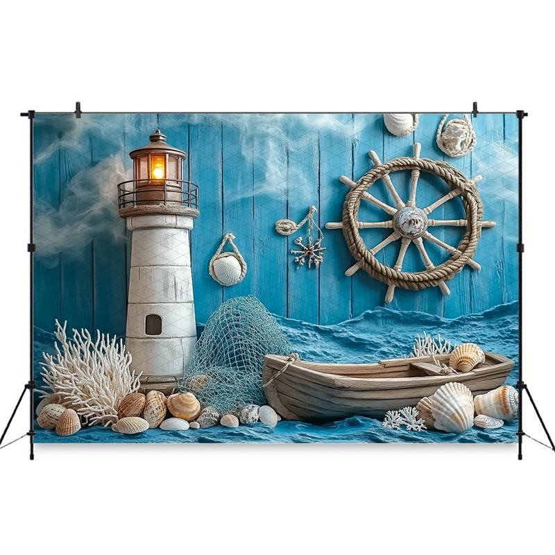 Mocsicka Photography Background Birthday Children Baby Shower Portrait Backdrop Blue Watchtower Ship Pattern Decors Photo Studio