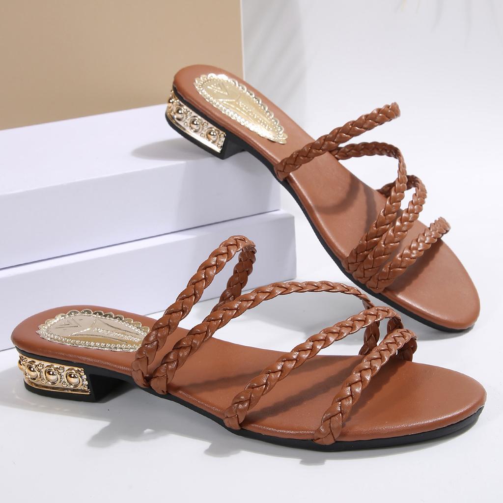 Open Toe Women Woven Flat Slippers Casual Summer Slippers Comfortable Fashion Sandals Cross Band Roman Beach Shoes Slides Women
