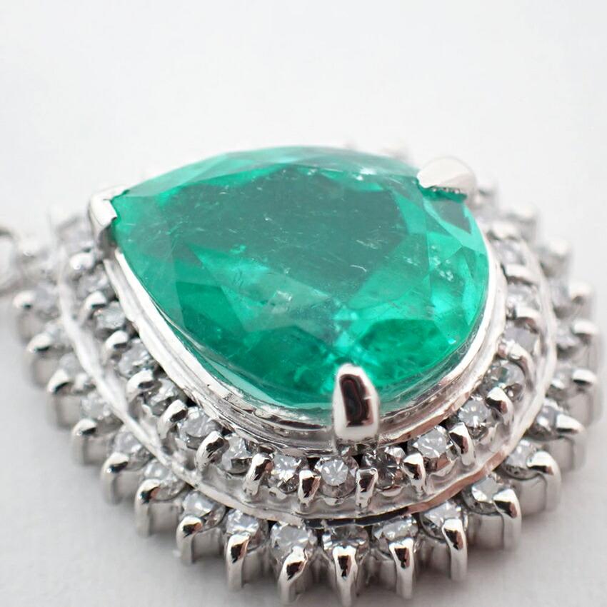 [Used] Pt900 Emerald/Diamond Pendant Top/j53-10