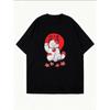 Oversize Women's Short-Sleeve T-Shirt with Red & White Maneki-neko Text and Cherry Blossom Decor Print