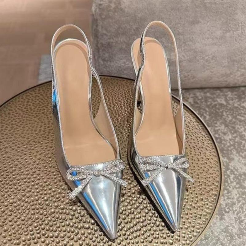 Summer New Baotou Sandals Women's Pointed Head Shallow Mouth Rhinestone Butterfly Knot Anti-slip Wear-resistant High Heels