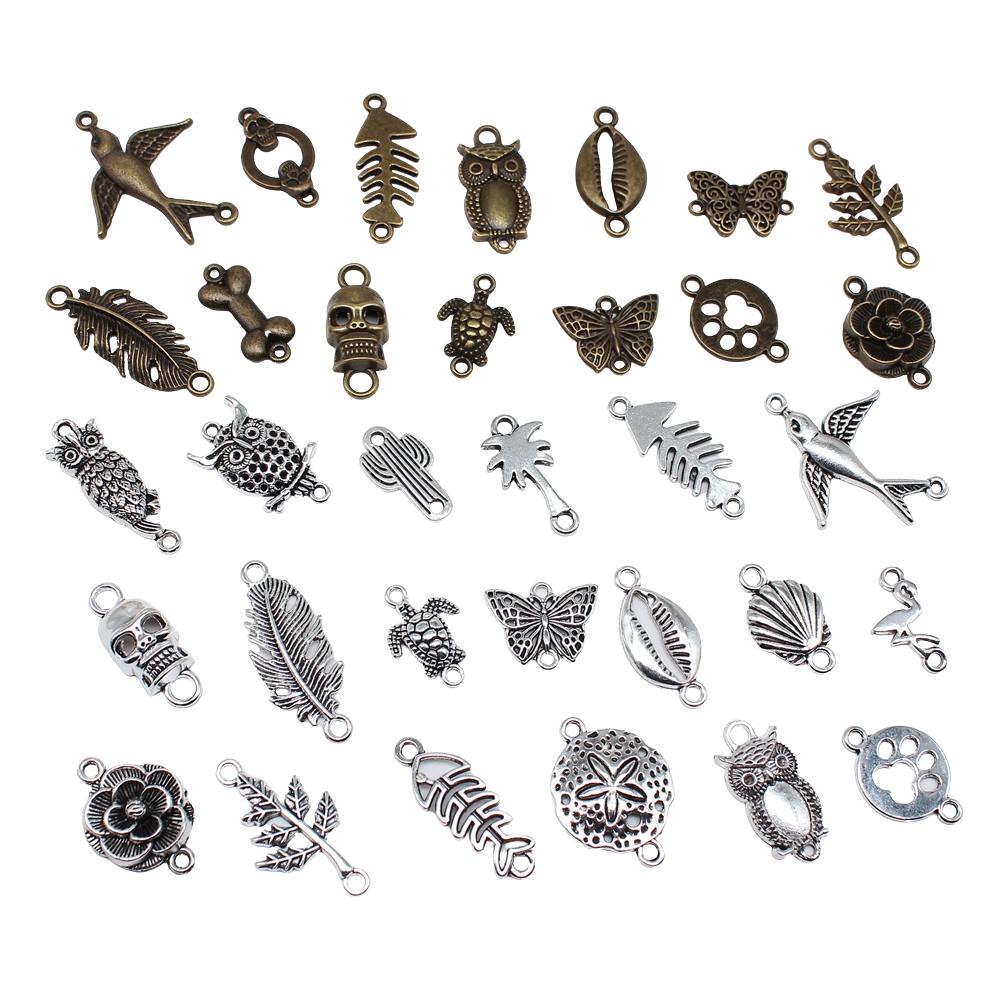 10pcs Connector Charms Tibetan Bronze Silver Color Pendants Vintage Jewelry Making DIY Handmade Craft