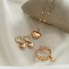4Pcs/Set Vintage Gold Color Love Heart Pendant Earrings Necklace Ring Set For Women Simple Metal Smooth Earrings Jewelry Gift