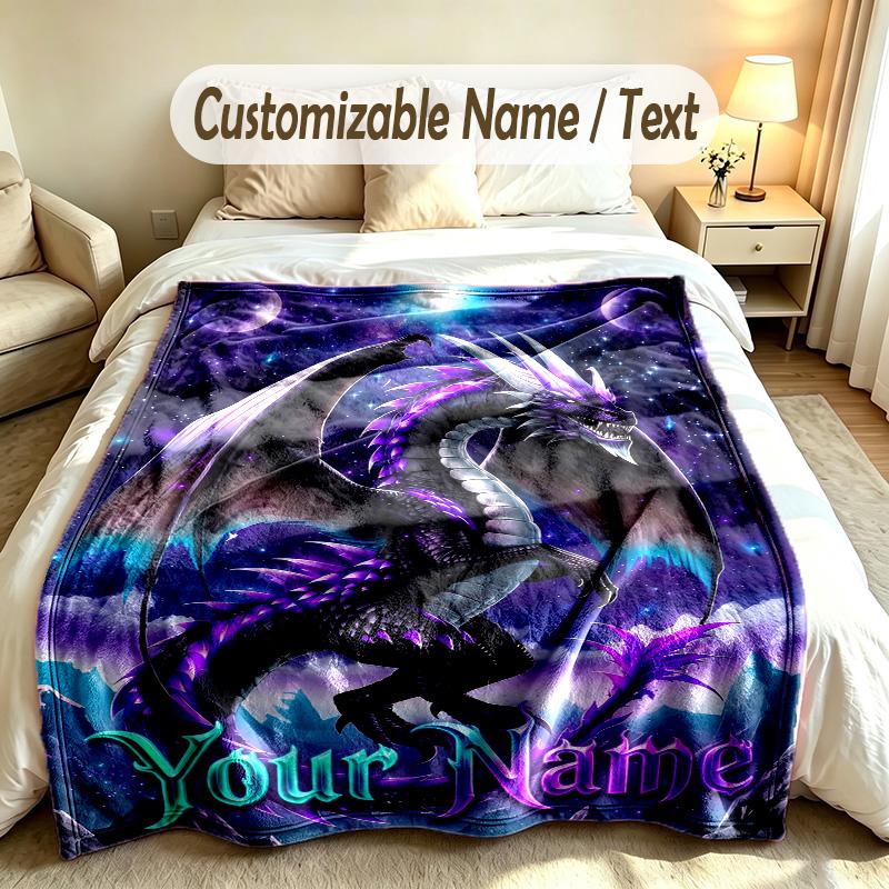 Dragon Phoenix Theme Soft Blanket Personalized Custom Name Text Print Warm Blanket Home Sofa Bedroom Decor