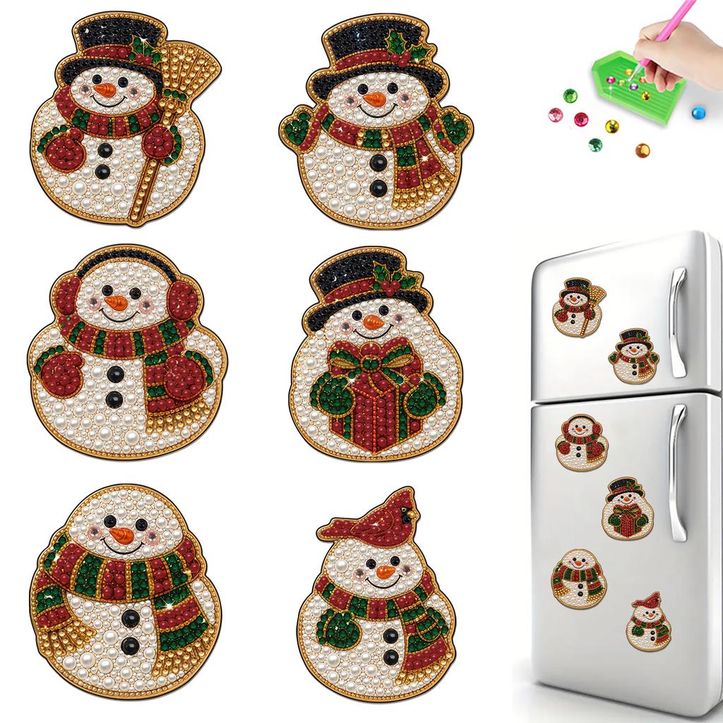 DIY Diamond Painting Fridge Magnet 6pcs Acrylic Pearl Rhinestone Holiday Resin Drill Sticker Kit