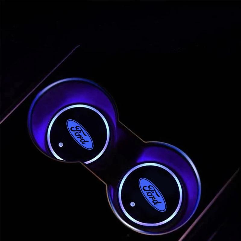 Car Sticker Hot For Ford For Ford Mondeo Focus Raptor Edge Explorer Ranger Fiesta Kuga ST 7 Color LED Car Cup Holder Light Lumin